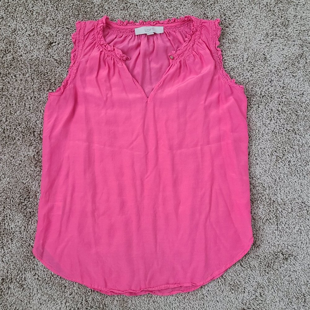Pink Smocked Split Neck Shell Loft XXS